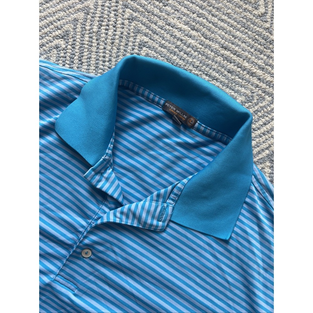 Peter‎ Millar Summer Comfort Polo Shirt - Blue/Blue Stripe - XL